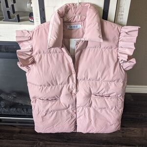 Gaudie Pastel Pink Quilted Puffer Vest with Ruffle Sleeves